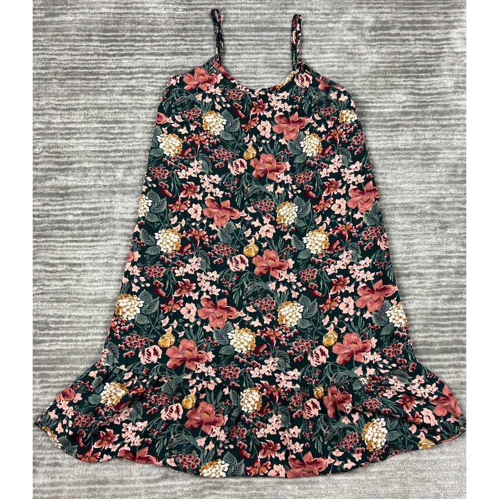 AUW Dress Womens Large Green Floral Sleeveless Adjustable Strap Pleated